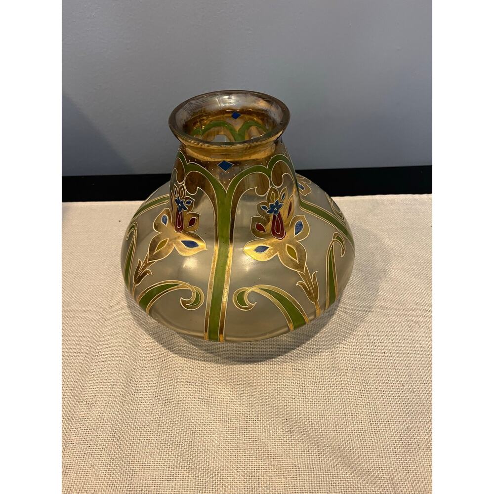Antique Lotus glass Art Nouveau Hand Enamelled Art Glass Vase